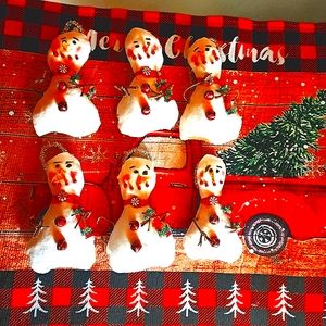 6 handmade primative Christmas snowman ornaments 5" tall